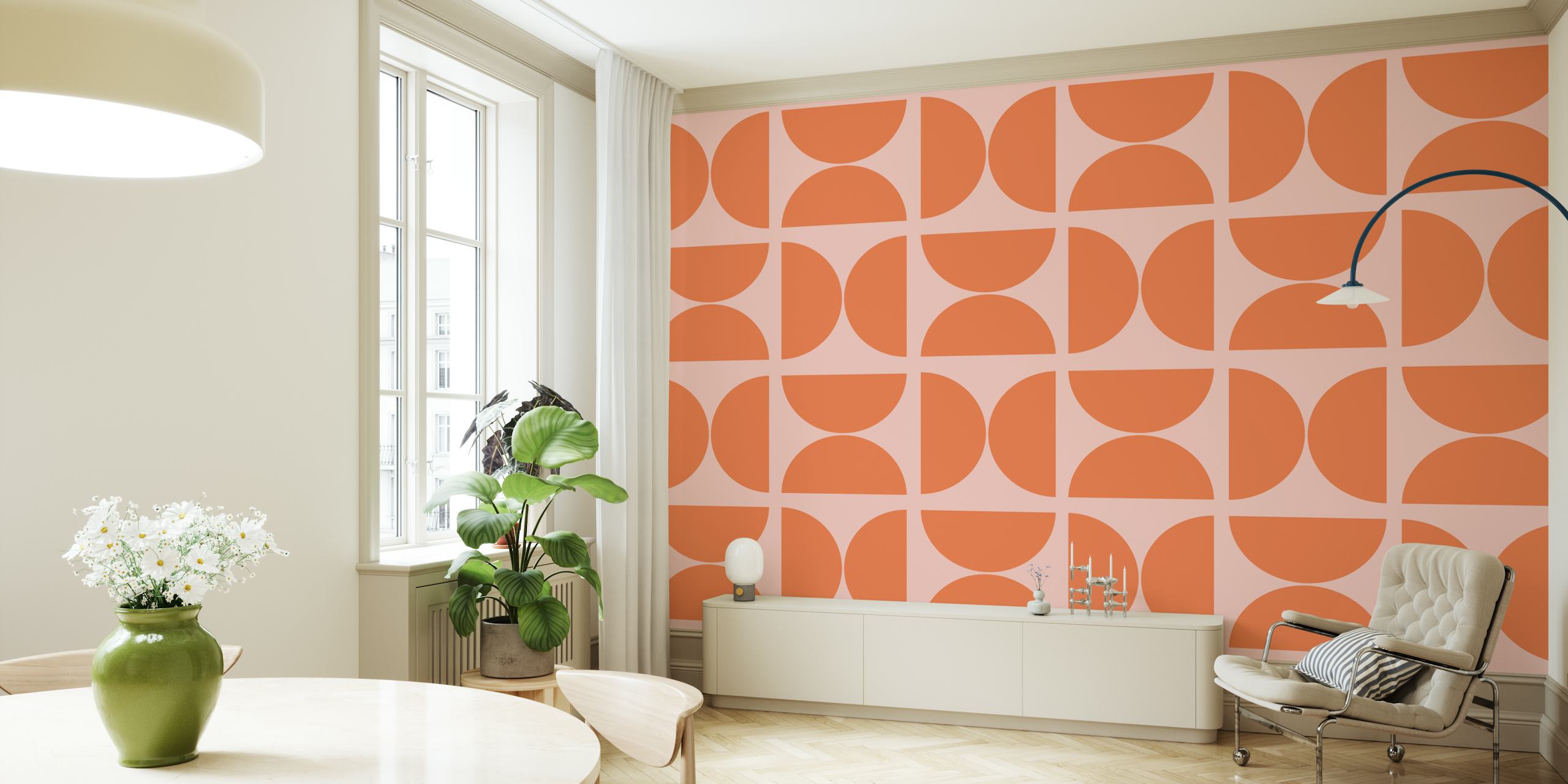 Papier peint Orange Pink Bauhaus dans une pièce moderne
